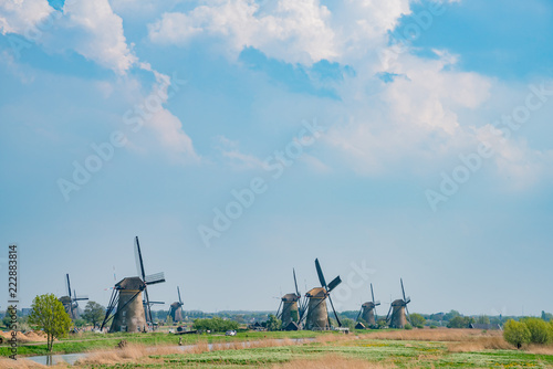 Afternoon view of the famous Kinderdijk winmill village photo