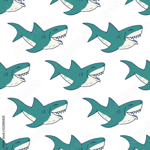 Shark seamless pattern  Hand drawn sketched doodle shark  vector illustration