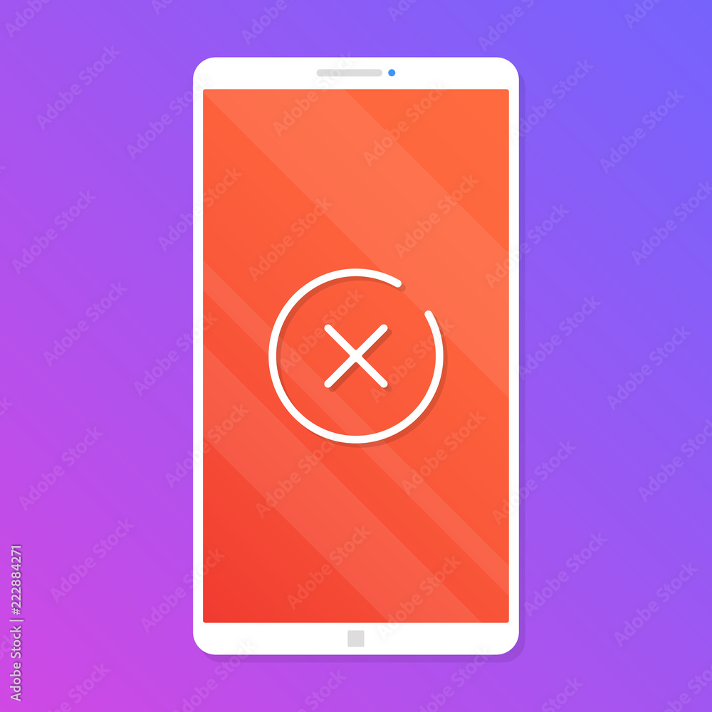 Smartphone with x mark. Mobile phone with line cross mark icon. Modern vector illustration Smartphone with x mark. Mobile phone with line cross mark icon. Modern vector illustration