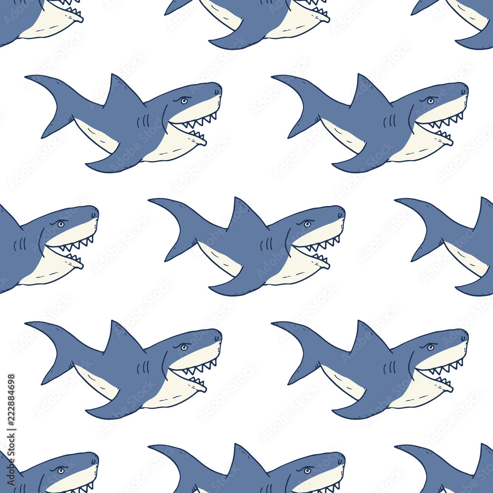 Shark seamless pattern, Hand drawn sketched doodle shark, vector illustration Shark seamless pattern, Hand drawn sketched doodle shark, vector illustration