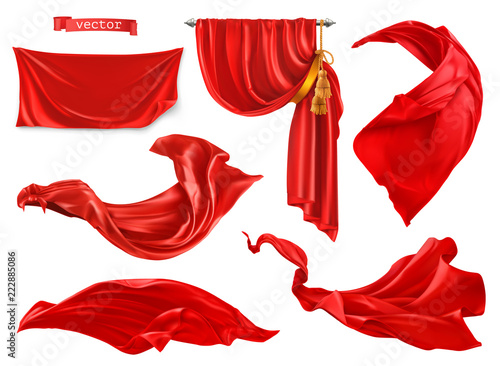 Red curtain. 3d realistic vector set photo