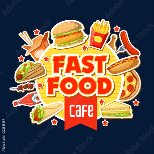 Fast food restaurant poster with lunch meal badge