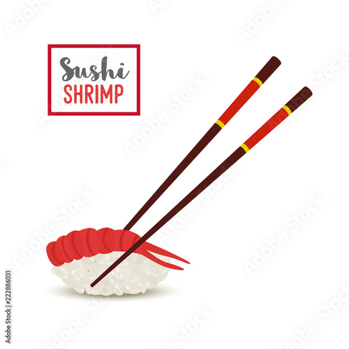 Vector sushi with chopsticks - red shrimp, rice