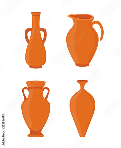Vector pottery - ancient greek vase, amphora, antique pitcher. Ceramics