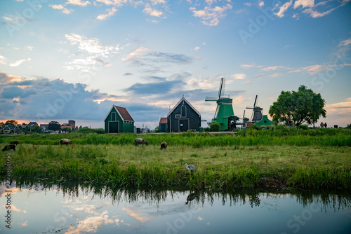 De Gekroonde Poelenburg, De Kat windmill with Dutch houses and reflection photo