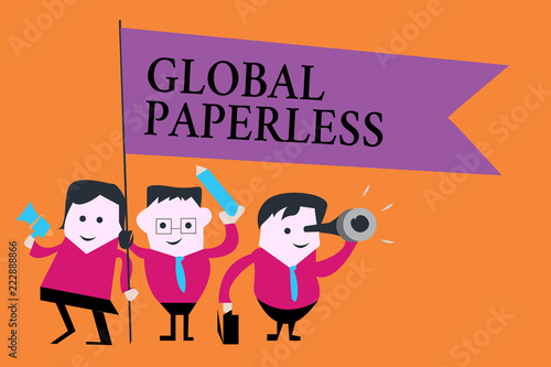 Word writing text Global Paperless. Business concept for going for technology methods like email instead of paper.