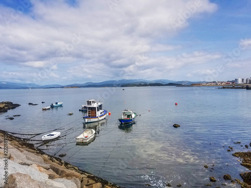 Anchored boats on the sea photo