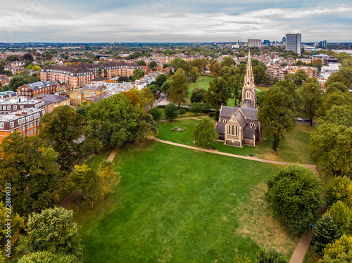 Aerial view of Christ Church Turnham Green,  London photo