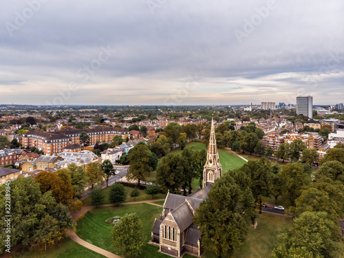 Aerial view of Christ Church Turnham Green,  London photo