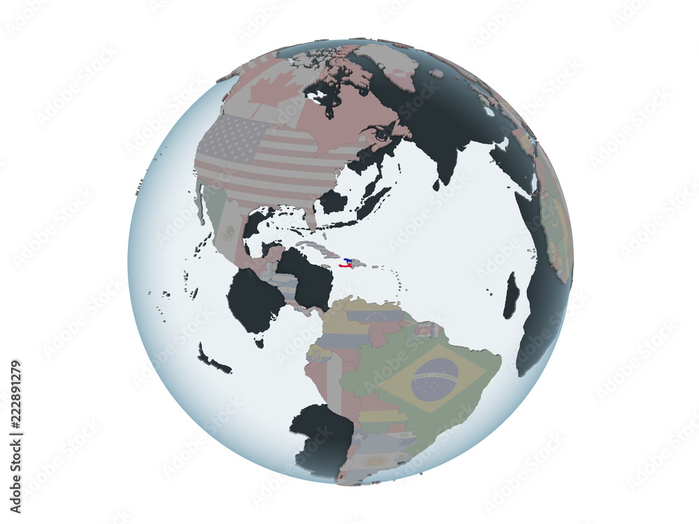 Obraz premium Haiti with flag on globe isolated