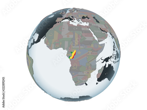 Congo with flag on globe isolated