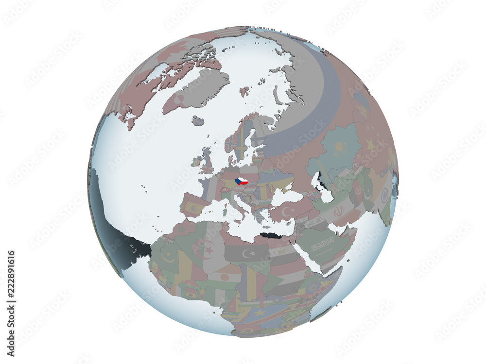 Czech republic with flag on globe isolated Czech republic with flag on globe isolated
