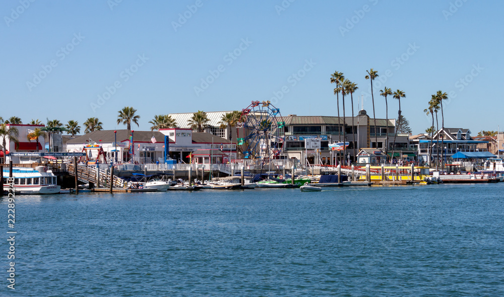 Balboa fun zone in Newport Beach California viewed from the bay on a sunny day 