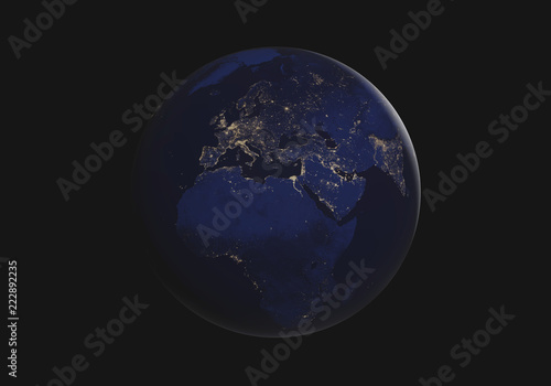 world focused on Europe night lights. elements of this image furnished by NASA 3d-Illustrationrld focused on Europe night lights. elements of this image furnished by NASA 3d-Illustration