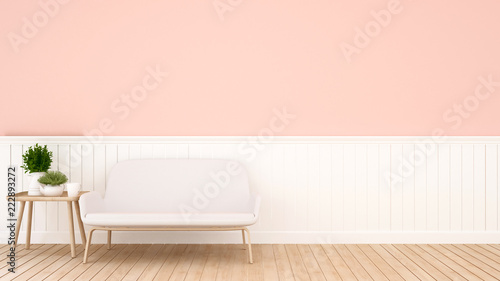Living room on white and pink tone in home or coffee shop - Living area and space for add artwork - 3D Illustration