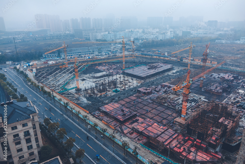 Construction site seen outside the window