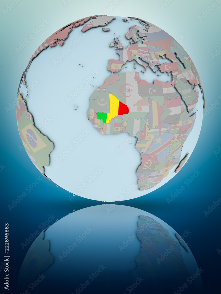 Obraz premium Mali on political globe