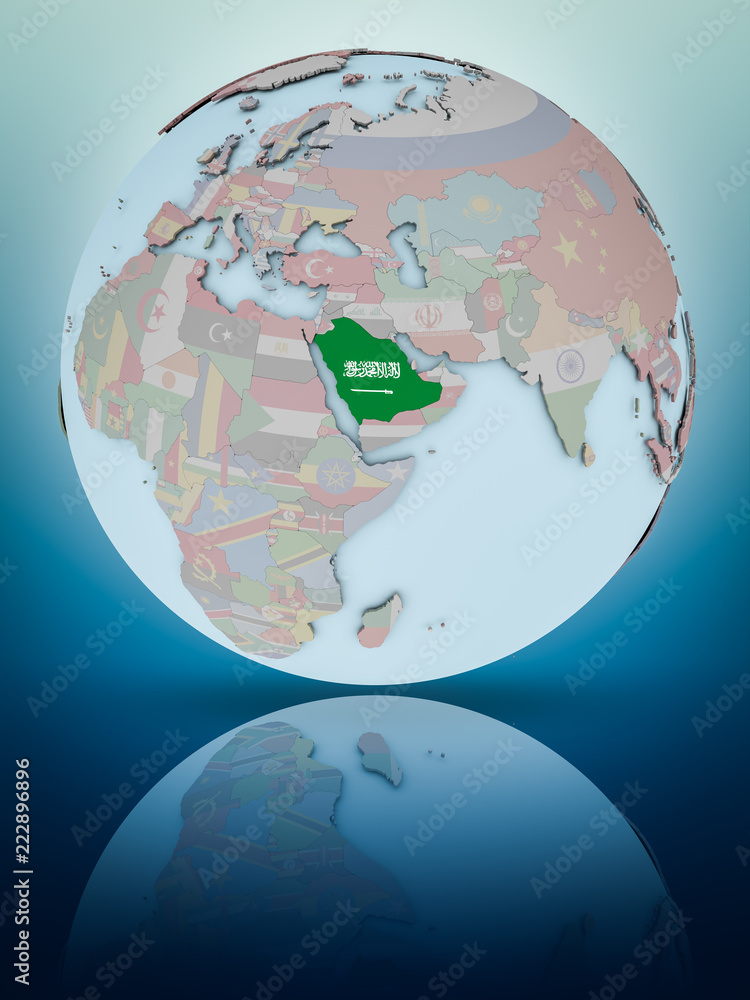 Obraz premium Saudi Arabia on political globe
