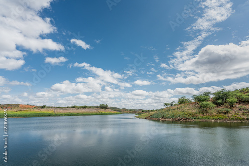 Fototapeta Naklejka Na Ścianę i Meble -  Weir, artificial lake, Açude at São Domingos do Cariri, Paraíba, Northeast of Brazil