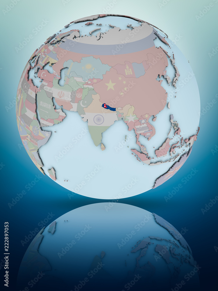 Obraz premium Nepal on political globe