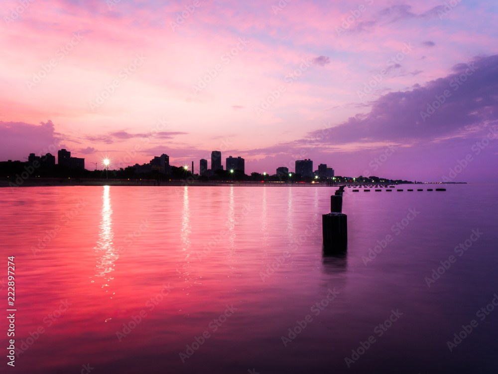 Beautiful sunset photograph over the water of Lake Michigan looking ...