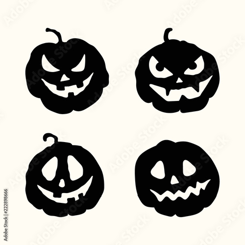 Halloween silhouette spooky face pumpkins set