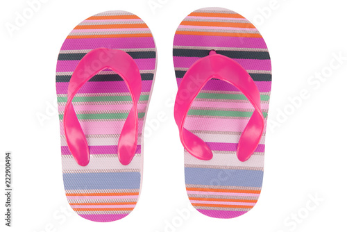 Vacation beach sandals. Colorful flip-flops isolated on white background.