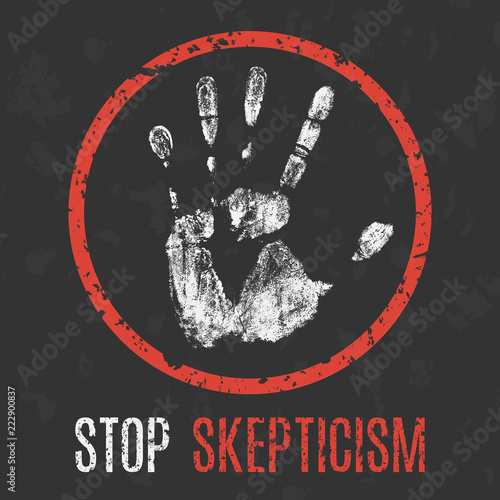 Vector illustration. Negative human states and emotions. Stop skepticism