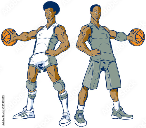 Vector Set of Two Modern and Retro Basketball Players