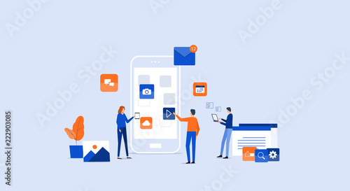 programmer and design team develop for mobile application with business team working concept
