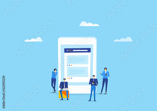 group  people team working  usage mobile connect to online business 
