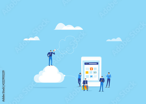 group business  team working usage mobile  connect to cloud computing 

