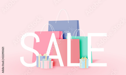 Shopping bag and present box in paper art style and pastel scheme