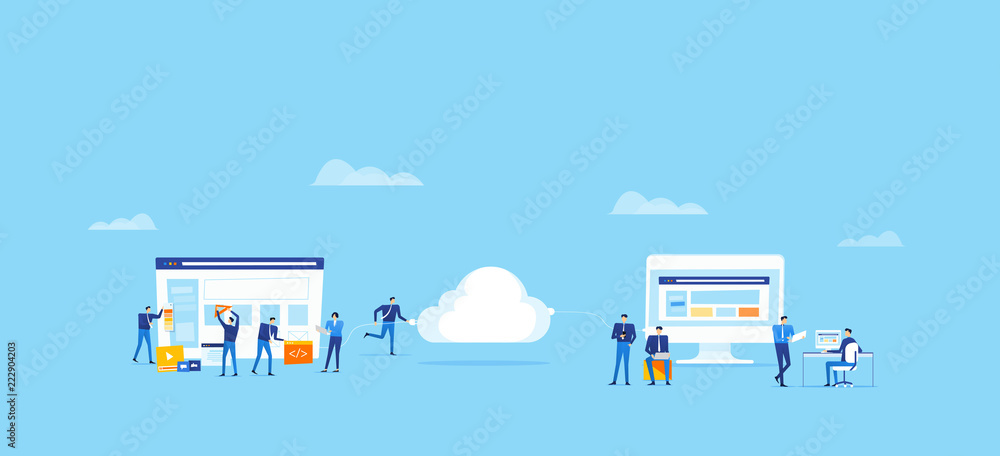 team business develop and design web application and upload connect to cloud for online user concept
team business develop and design web application and upload connect to cloud for online user concept
