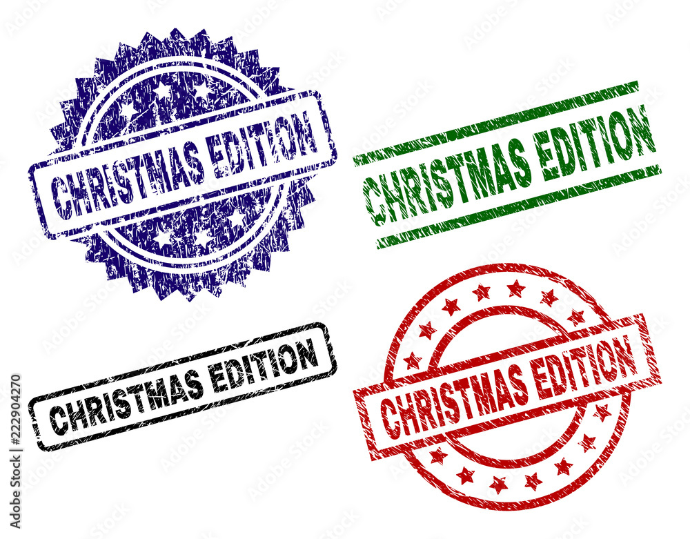 CHRISTMAS EDITION seal prints with corroded texture. Black, green,red,blue vector rubber prints of CHRISTMAS EDITION text with unclean texture. Rubber seals with circle, rectangle, medallion shapes. CHRISTMAS EDITION seal prints with corroded texture. Black, green,red,blue vector rubber prints of CHRISTMAS EDITION text with unclean texture. Rubber seals with circle, rectangle, medallion shapes.