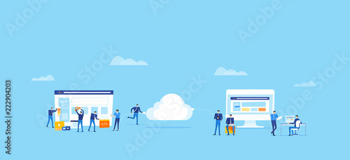 team business  develop and design  web application and upload connect to cloud  for online user concept  
