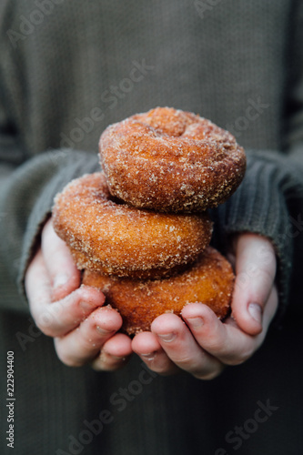 Apple cider donuts fresh from the farm with a comfy sweater