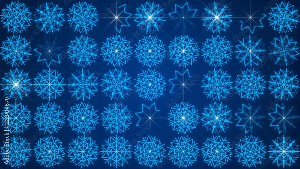 christmas background, blue abstract background, motion snowflakes and flashing stars, loop christmas background, blue abstract background, motion snowflakes and flashing stars, loop