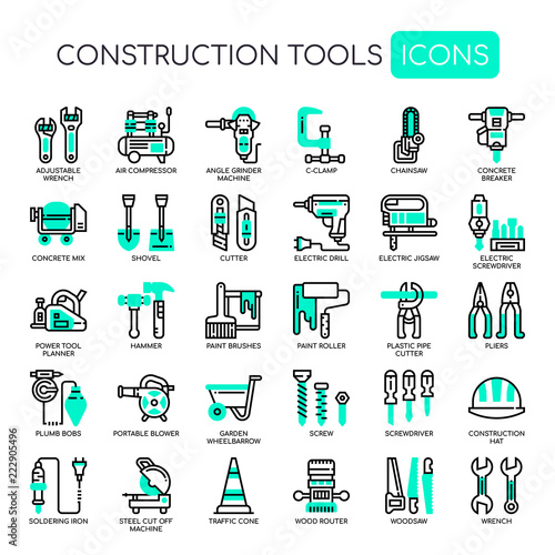 Construction Tools , Thin Line and Pixel Perfect Icons.