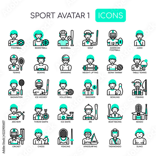 Sportman Avatars , Thin Line and Pixel Perfect Icons