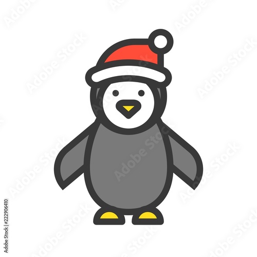 Penguin wearing Santa hat, Merry Christmas theme set, filled outline editable stroke pixel perfect icon © lukpedclub