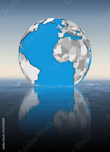 Gambia on globe in water