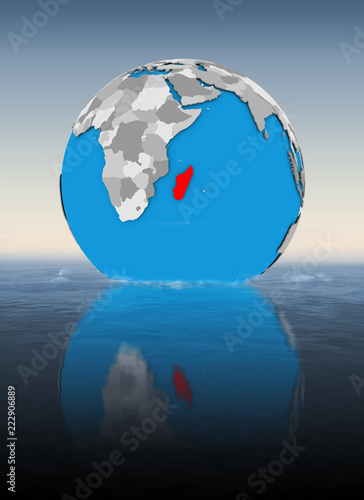 Madagascar on globe in water