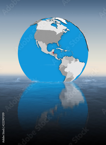Belize on globe in water