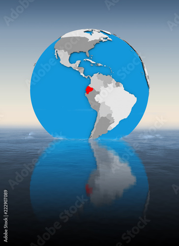 Ecuador on globe in water