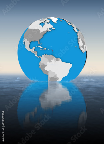 Caribbean on globe in water