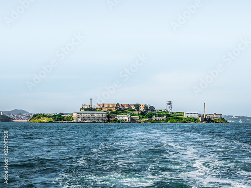 Alcatraz Island with the city of San Francisco in the background across the water beyond.