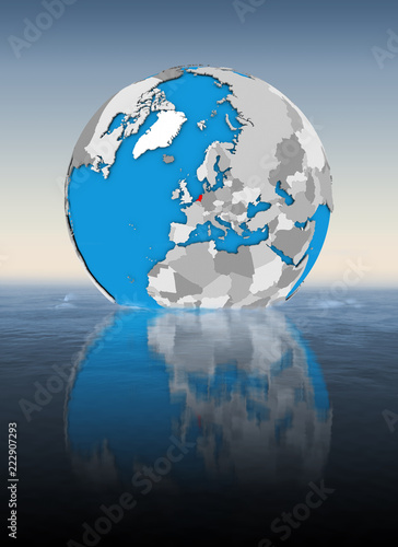 Netherlands on globe in water