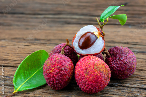 lychee fruit on wooden background