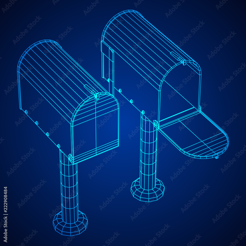 Correspondence mailbox with post letter message. Wireframe low poly mesh vector illustration Correspondence mailbox with post letter message. Wireframe low poly mesh vector illustration